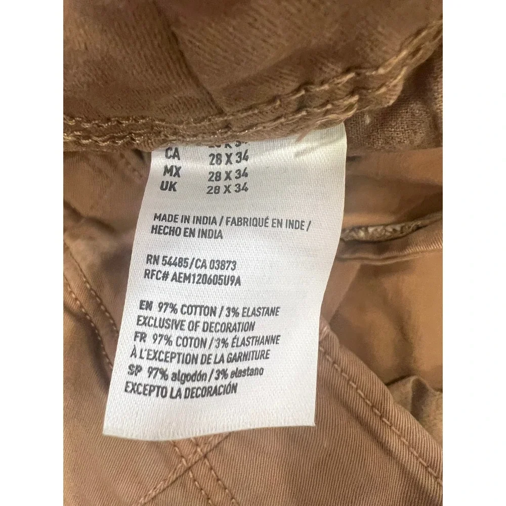 American Eagle Pants Mens Brown Extreme Flex Original Straight Chino Size 28x34